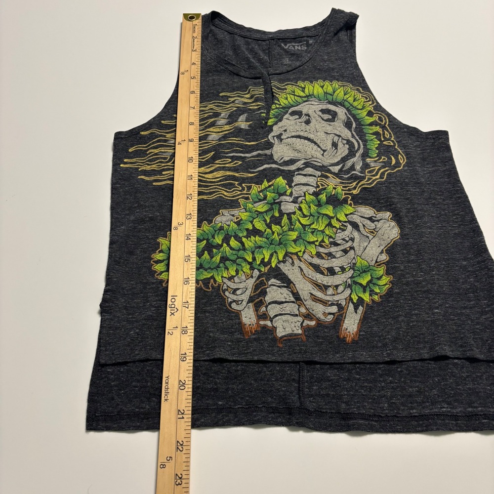 Vans Off The Wall Women Small Tank Top Skeleton Graphic High Low Gray Sleeveless - Picture 6 of 6